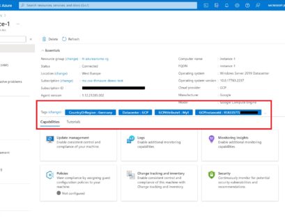 Azure Arc enabled Server GCP VM Instance Windows Server machine with automatic tags