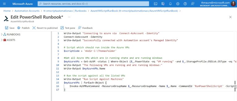 Azure Automation Runbook Script