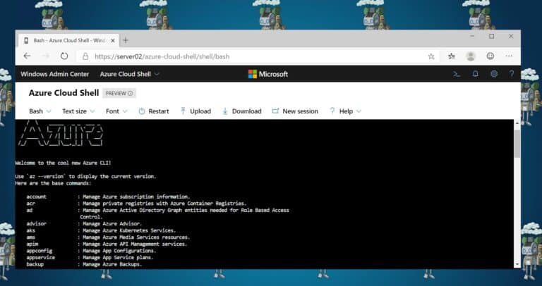 Azure Cloud Shell in Windows Admin Center