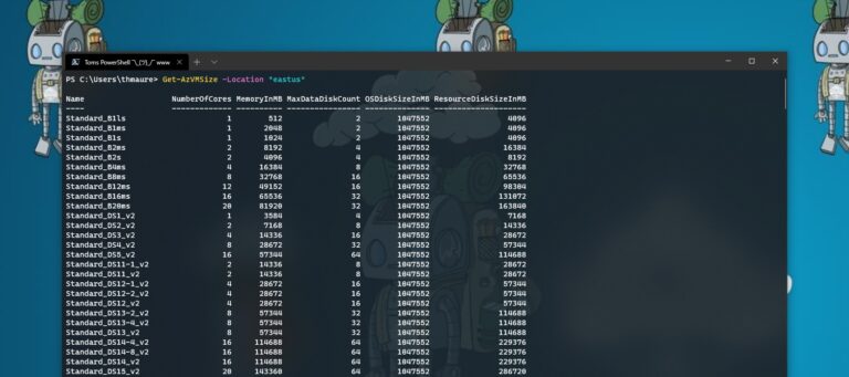 Azure PowerShell Get-AzVMSize 