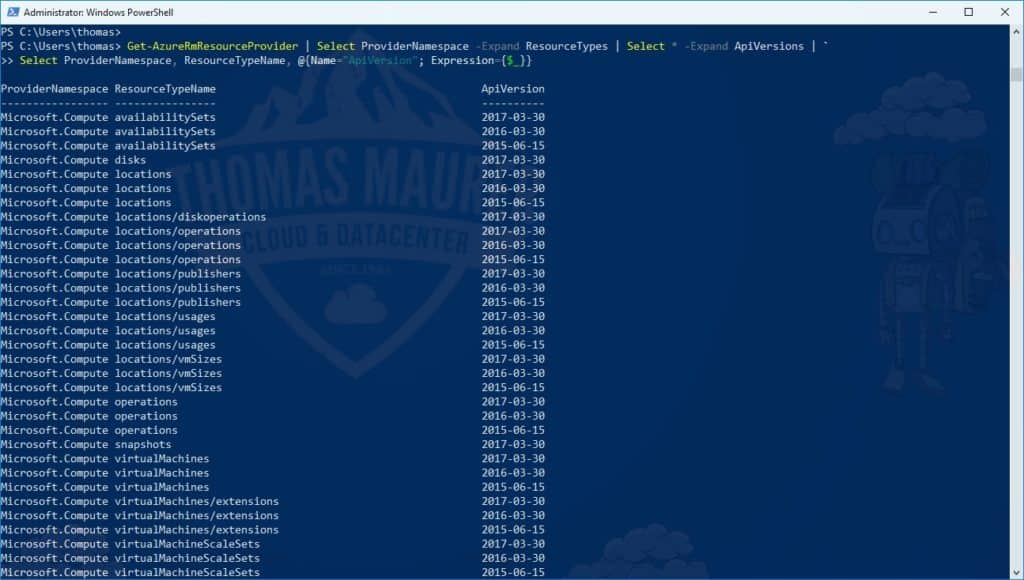 Azure Stack API Verions PowerShell