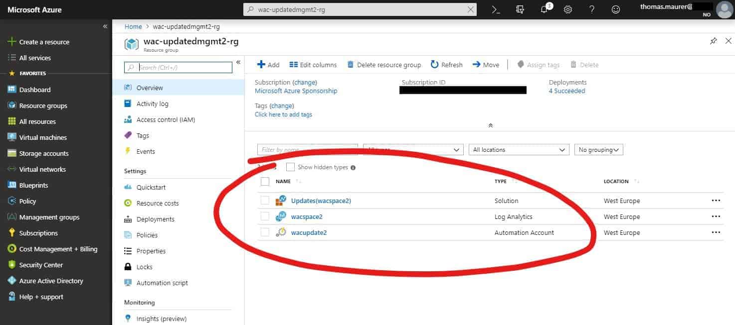 Azure Update Management Resource Group