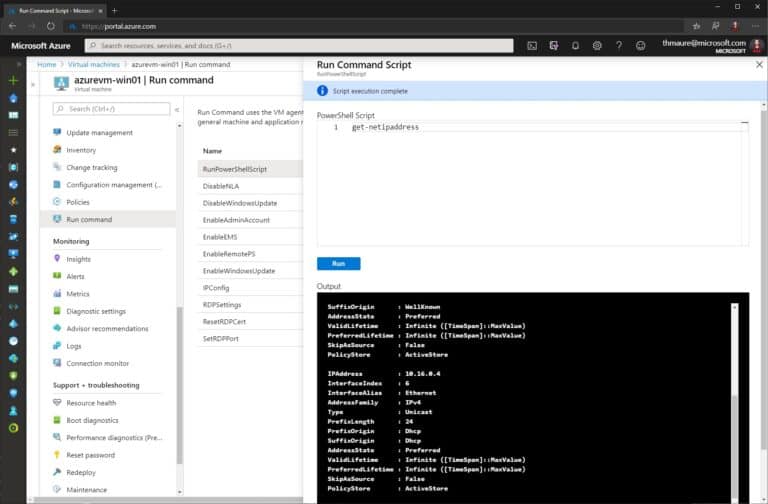 Azure VM Run Command Run PowerShell Script