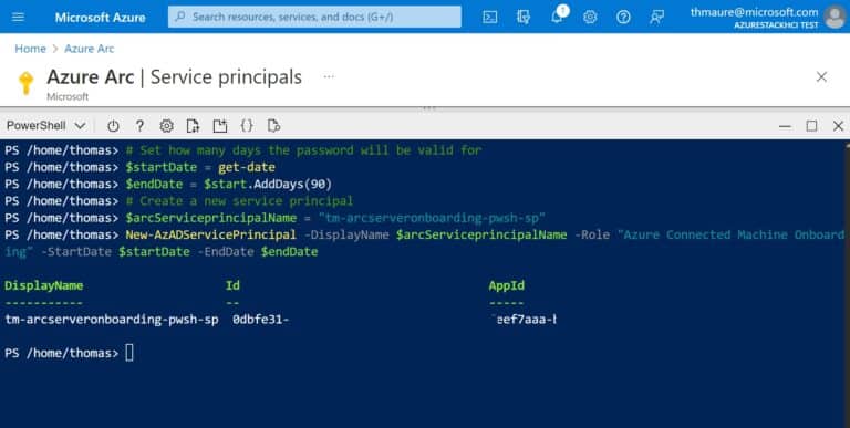 Create an Azure Arc Service Principal with longer expiration date using PowerShell