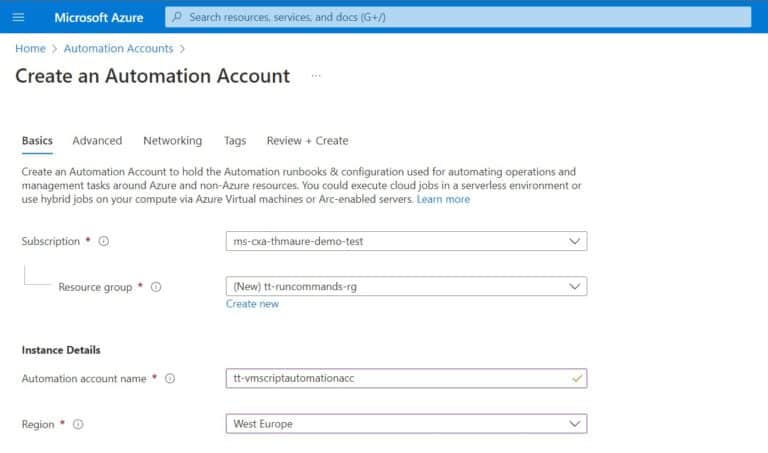 Create Azure Automation Account