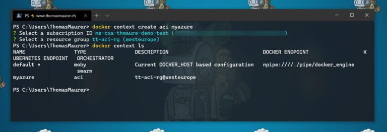 Docker Desktop CLI create Azure Container Instance ACI Context Integration