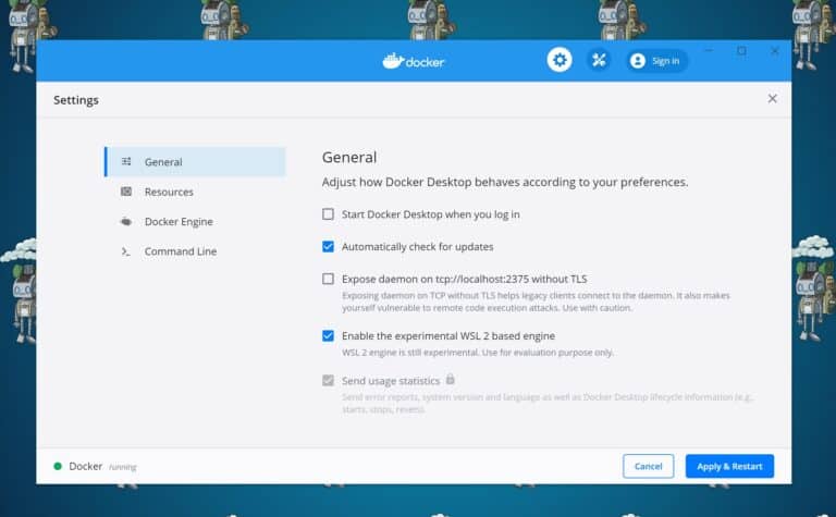 Docker for Windows Settings WSL 2