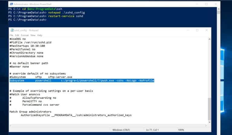 Edit sshd_config for PowerShell Remoting