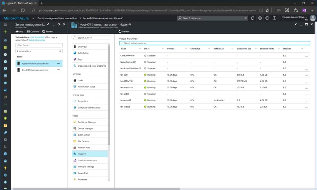 Hyper-V Manager in Azure SMT