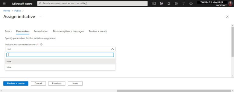 Initiative Parameters included Azure Arc enabled Servers