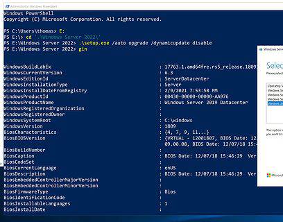 In-place Upgrade Windows Server on Azure - Select Windows Server version