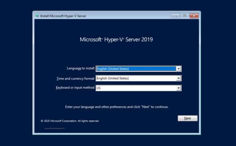 Install Hyper-V Server 2019