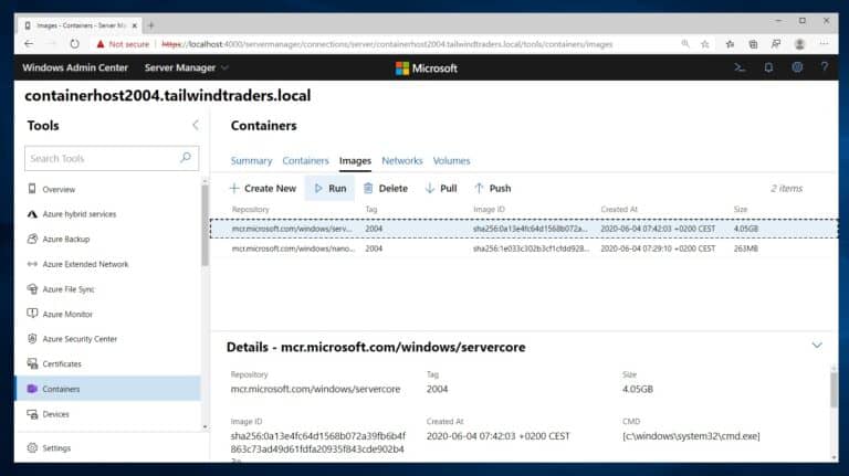 Manage Windows Server Containers with Windows Admin Center