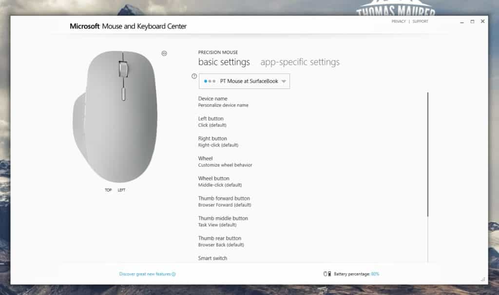 Microsoft Surface Percision Mouse Settings