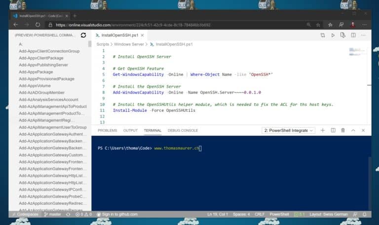 PowerShell ISE Mode Visual Studio Codespaces