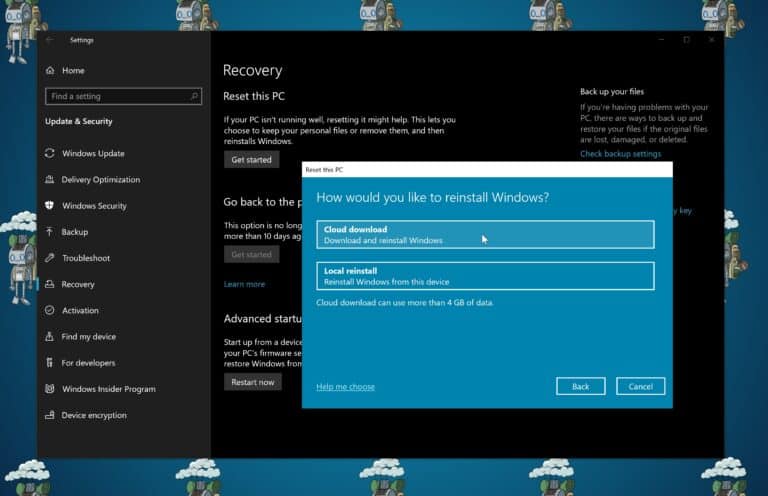 Reset and Reinstall Windows 10 using Cloud download