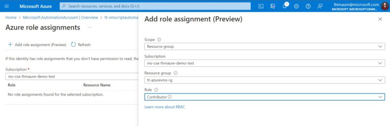 Role assignment for managed identity