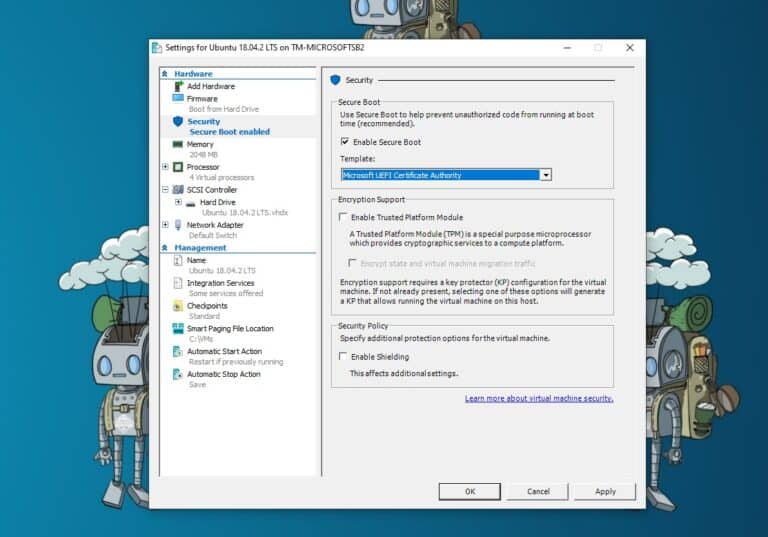 Ubuntu Hyper-V UEFI Secure Boot Settings