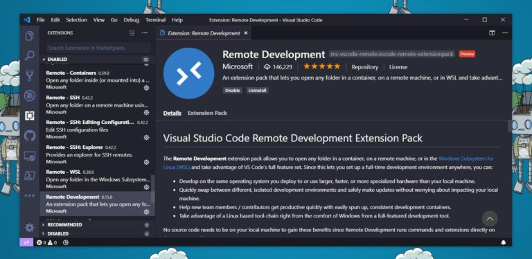 Visual Studio Code Remote Development Extension