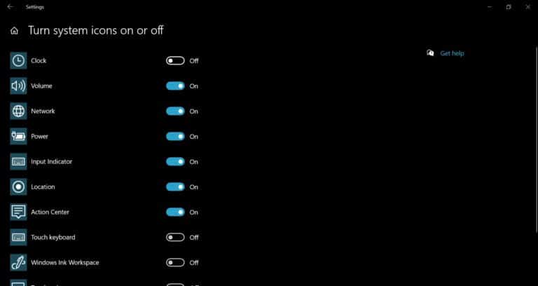 Windows 10 Turn system icons off