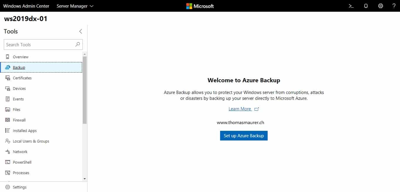 Windows Admin Center Azure Backup