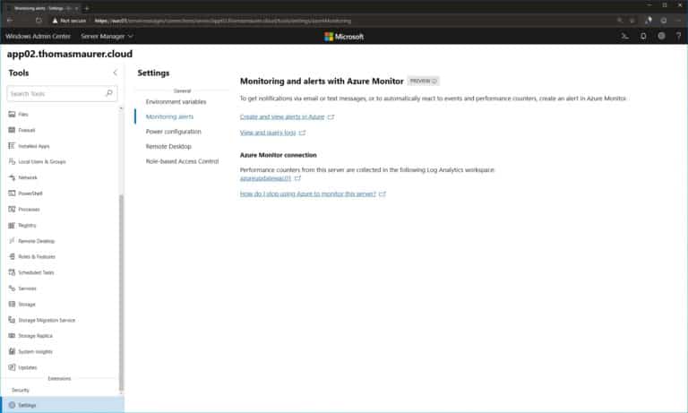 Windows Admin Center Azure Monitor Setup done