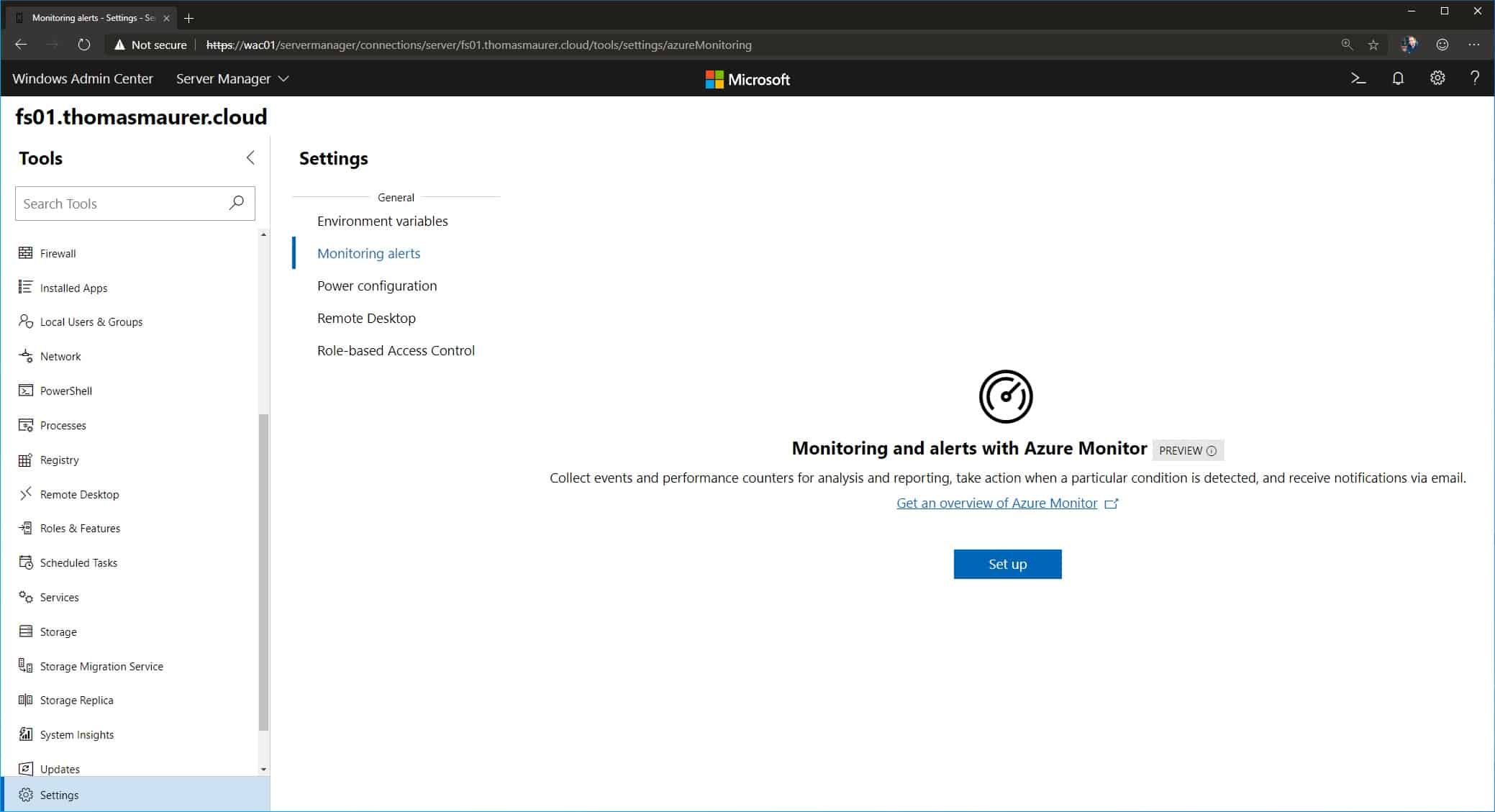 Windows Admin Center Azure Monitor Setup