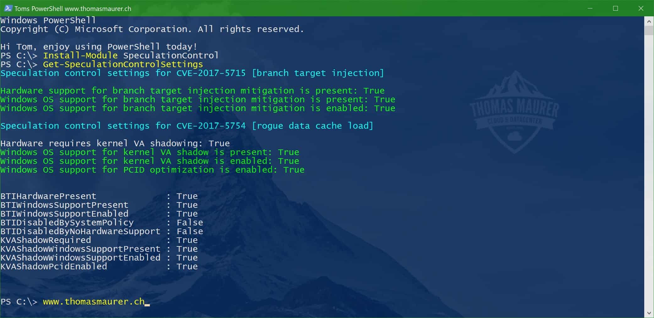 Windows SpeculationControl PowerShell