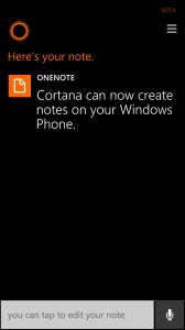 Windows Phone Cortana Create note in OneNote