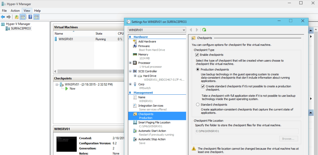 Hyper-V vNext Production CheckPoint