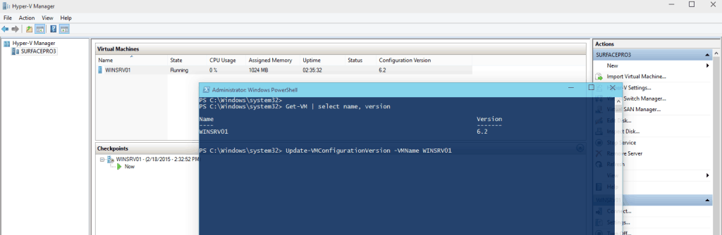 Hyper-V vNext Update VM Configuration Version