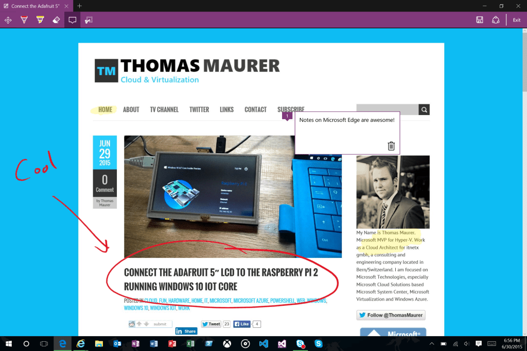 Microsoft Edge Webnote in Windows 10