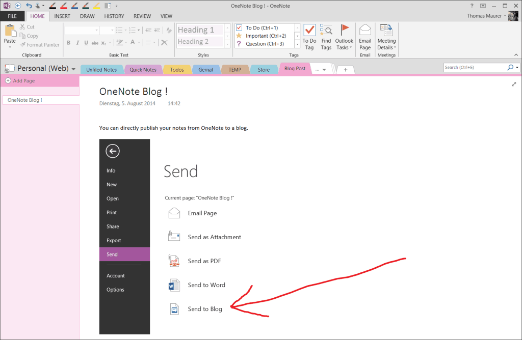 OneNote blog post publishing