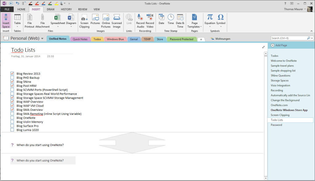 OneNote Insert Space