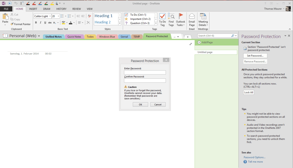 OneNote Password Protect