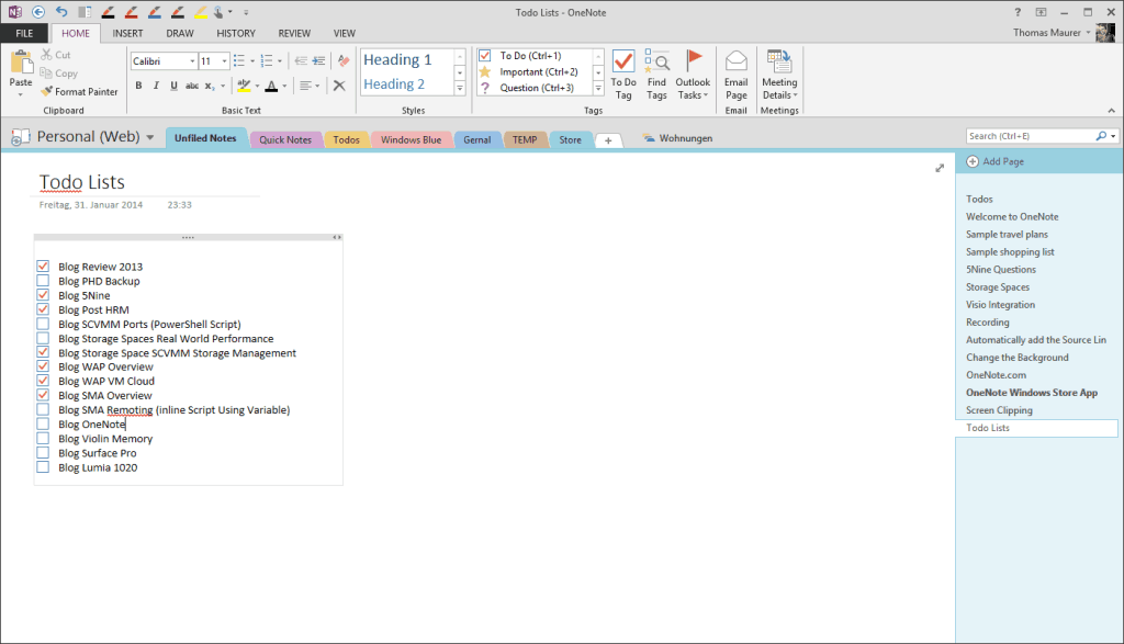 OneNote Todo Lists