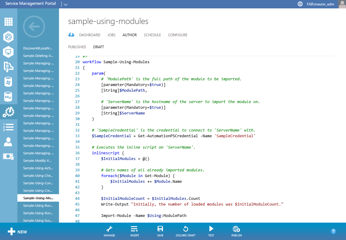 SMA Author RunBooks in Windows Azure Pack