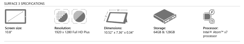 Surface 3 Specs