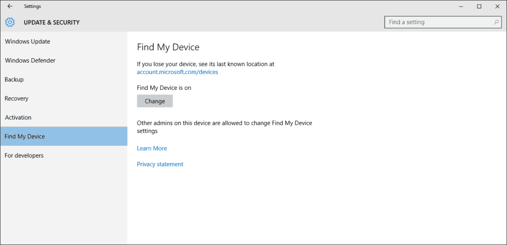 Windows 10 Find My Device