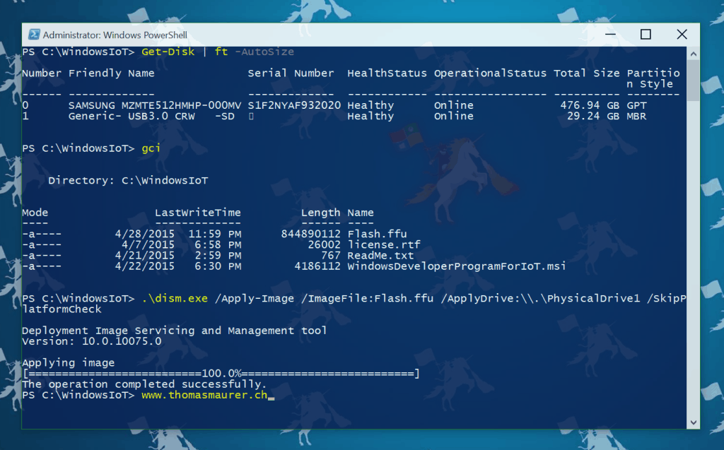 Windows 10 IoT PowerShell DISM Applying Image