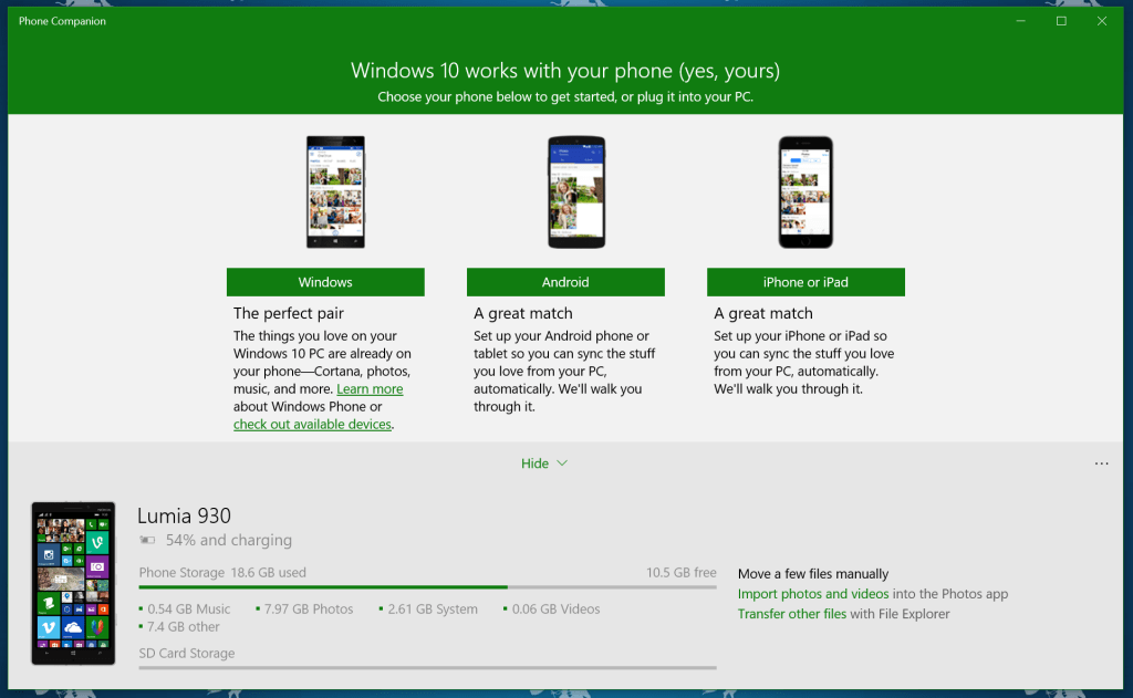 Windows 10 Phone Companion App