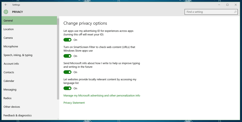 Windows 10 Privacy Settings